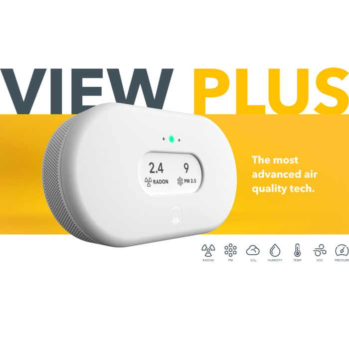 Монитор воздуха Airthings View Plus: радон, PM, CO₂, VOC, температура, влажность, Wi-Fi.